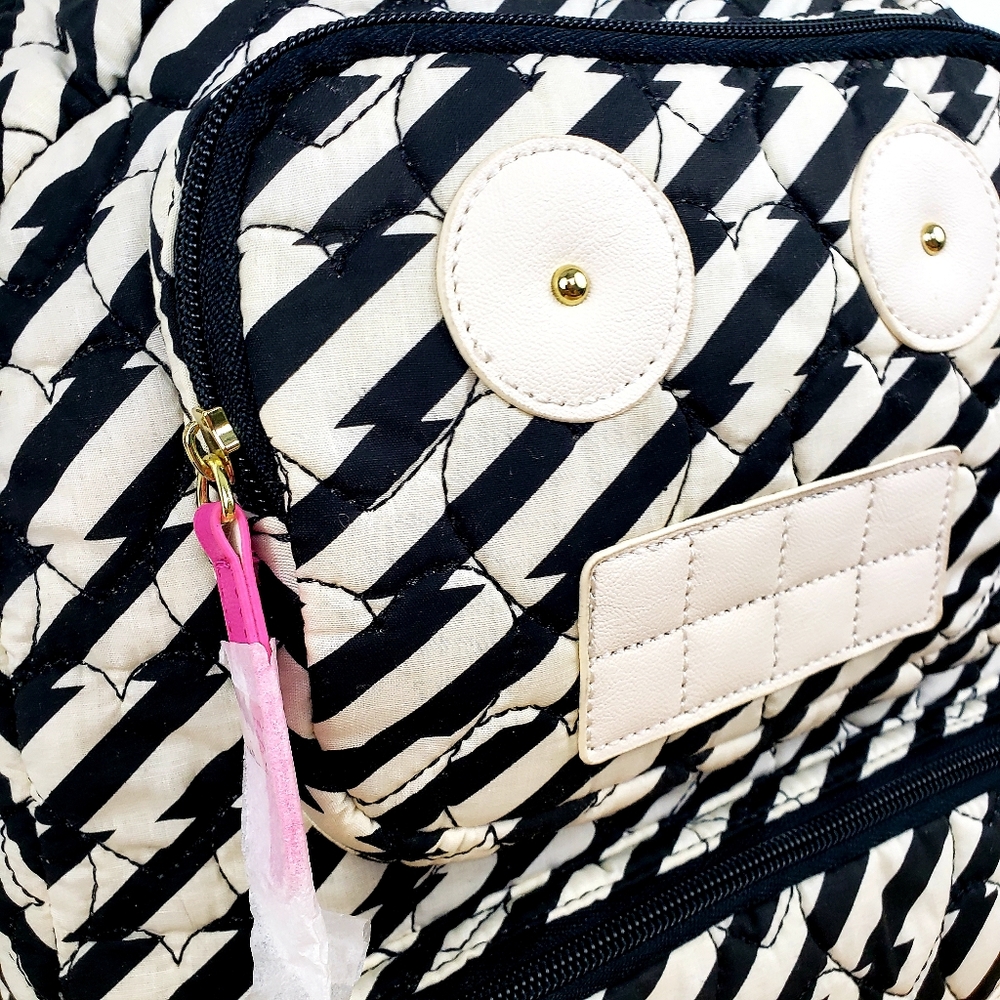 LUV BETSEY JOHNSON Backpack Black/White Stripe, Pink Trim, Funny Face - Picture 2 of 12